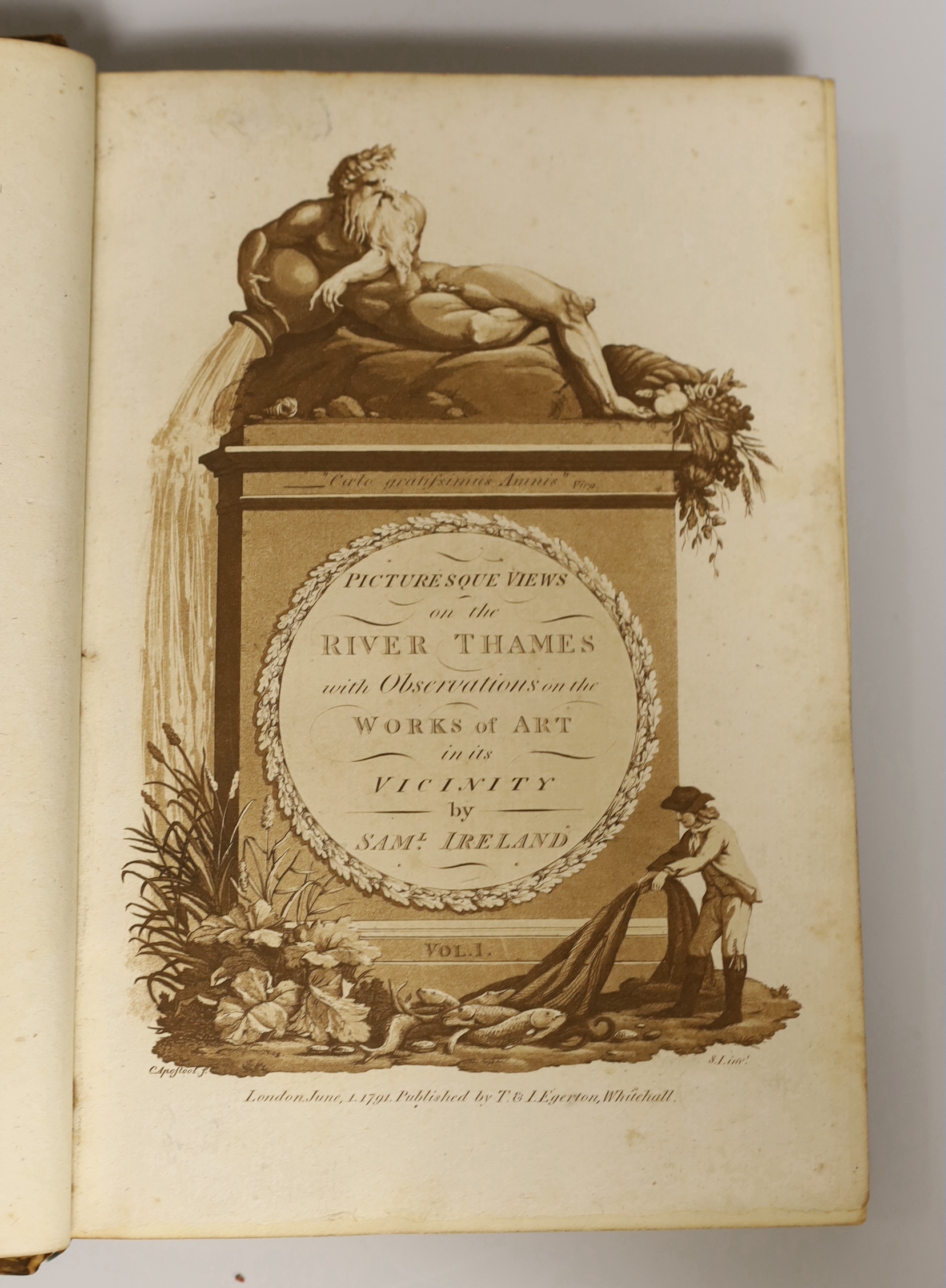 IRELAND: Ireland, Samuel- Picturesque Views on the River Thames, from Its Source in Gloucestershire to the Nore; with Observations on the Public Buildings and Other Works of Art in its Vicinity, first edition, 2 vols., 2